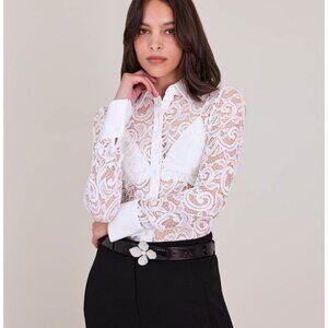 Anne Fontaine Paris Lys Stretch Lace Abstract Button Up Blouse size 42/10 US